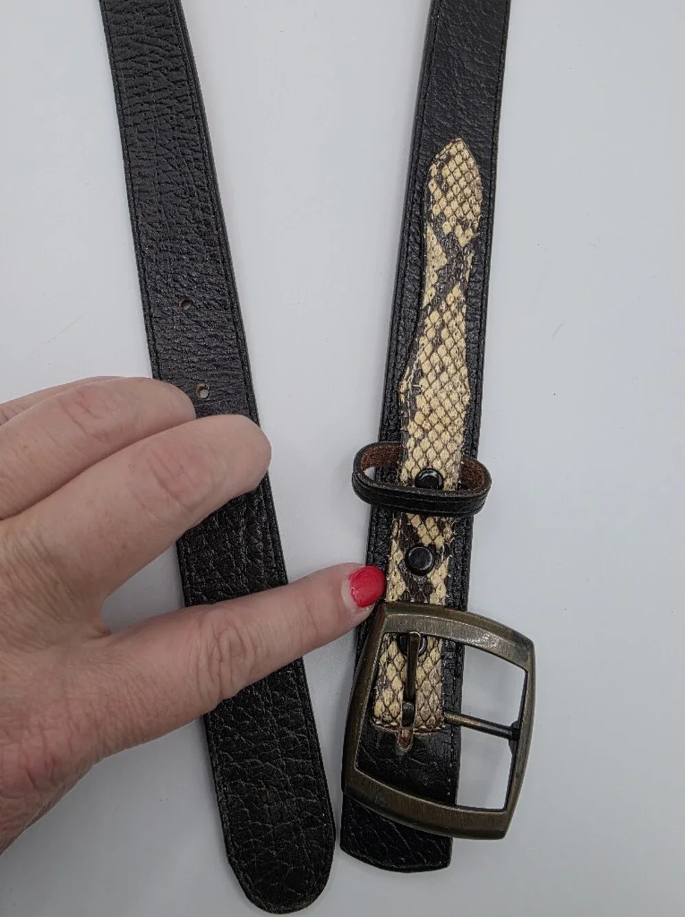 Men's Leather Belt Dundee Python Black Size 40 Snakeskin Western Preppy Casual